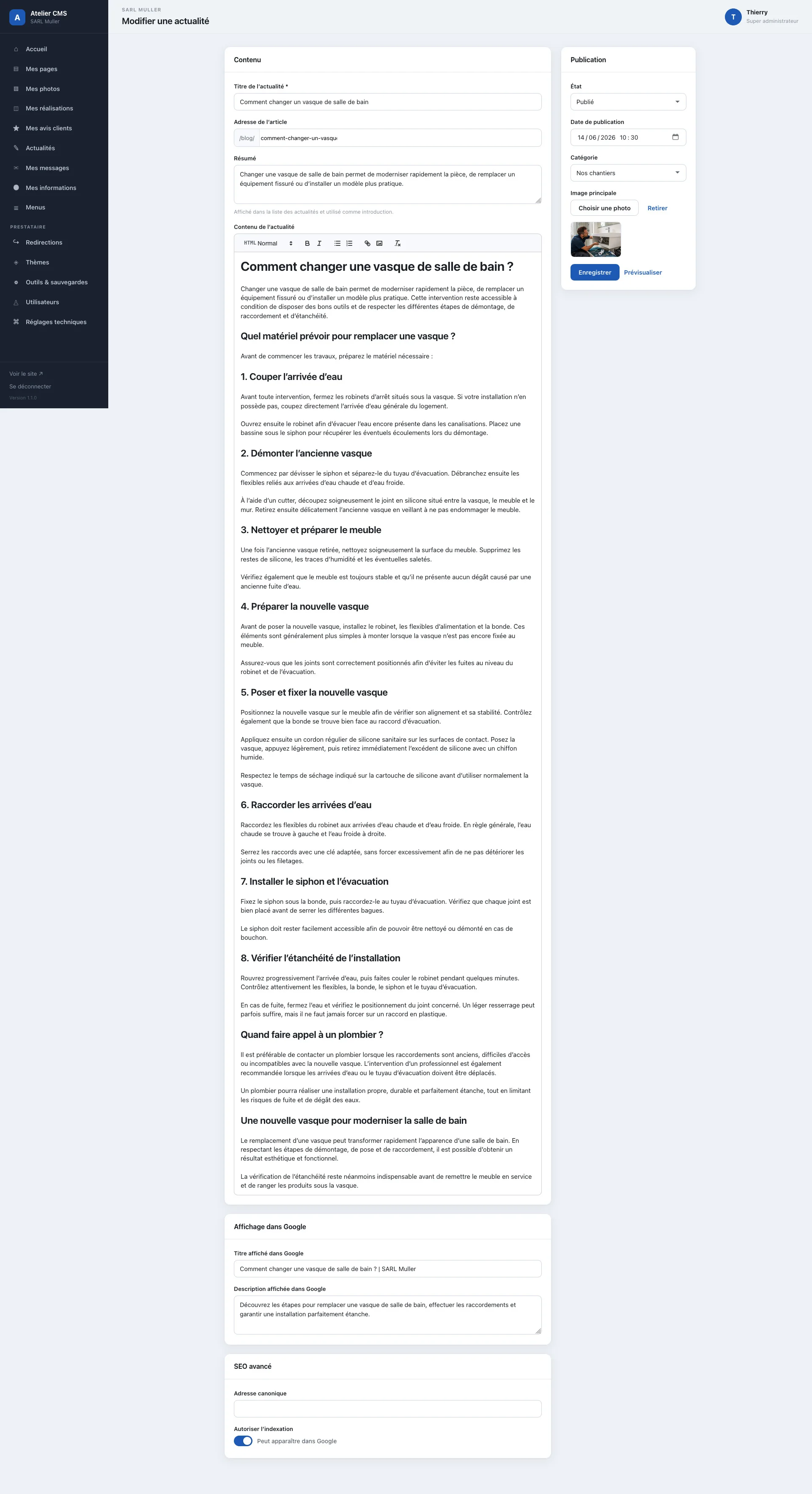 Formulaire complet de rédaction d'une actualité