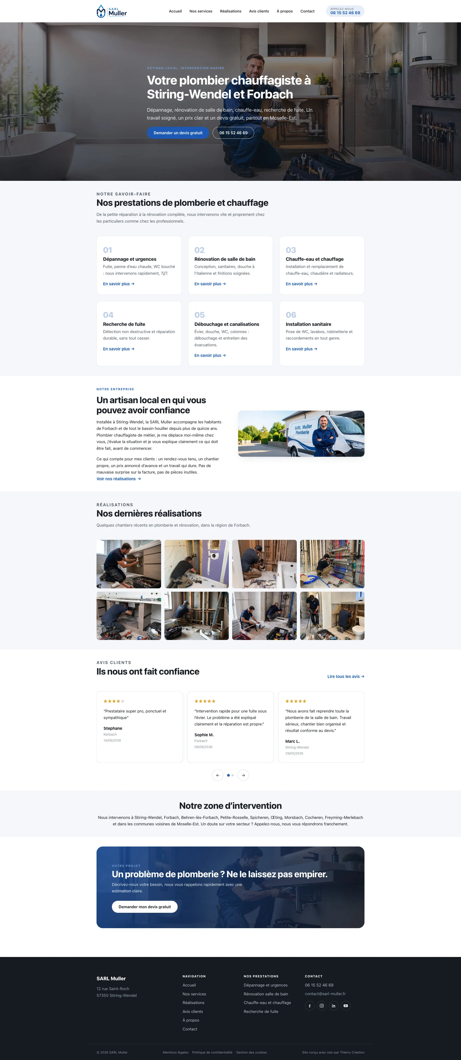 Page d'accueil du site de plomberie créé avec ARTISAN