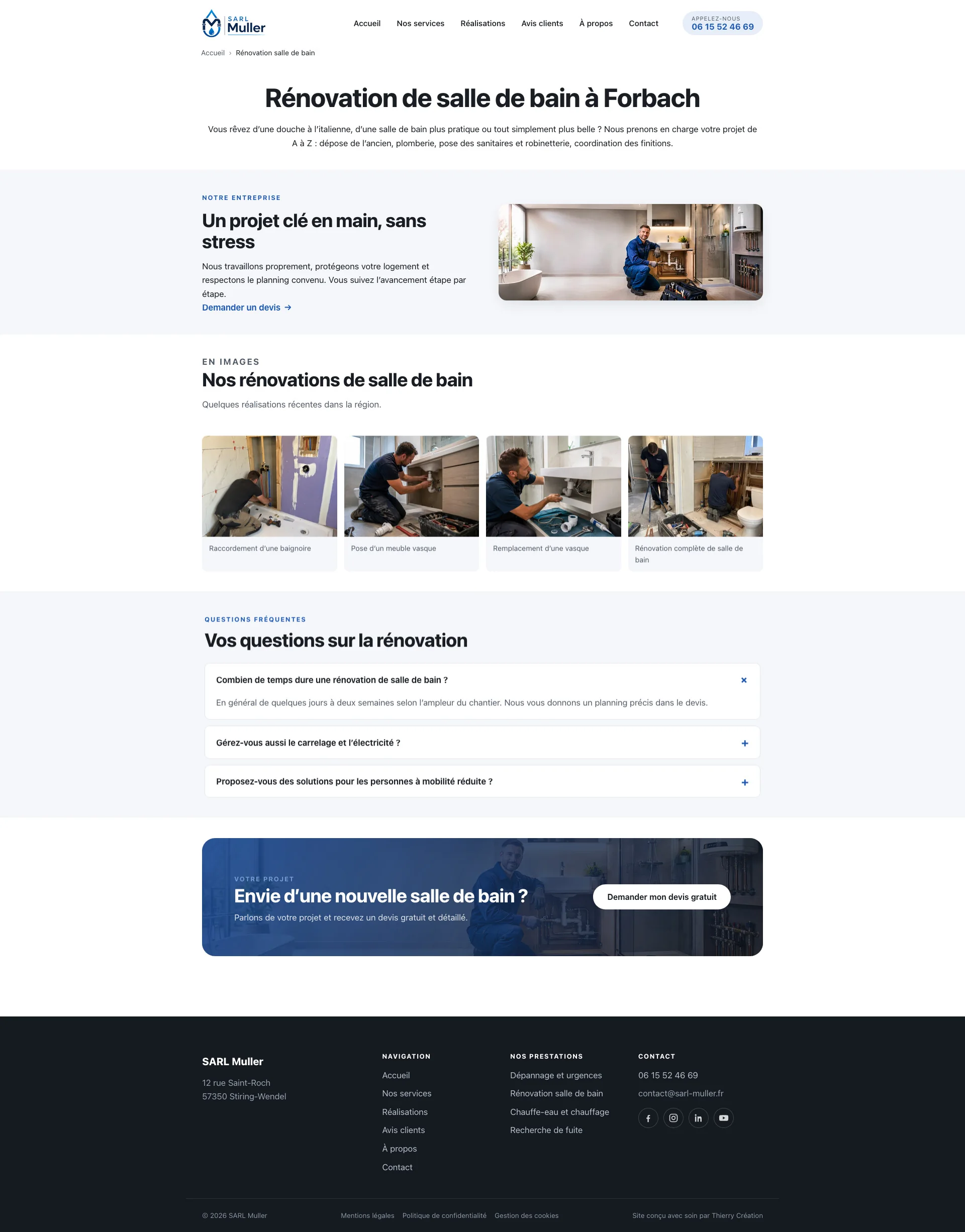 Page des services d'un artisan plombier
